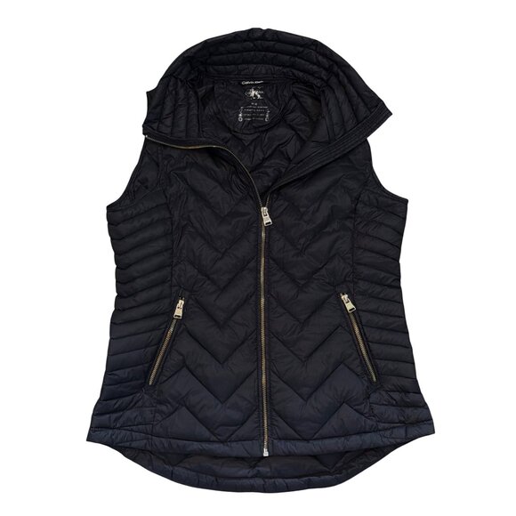 Calvin Klein Performance Premium Down Puffer Vest W's M Black Full Zip Packable - Picture 9 of 14